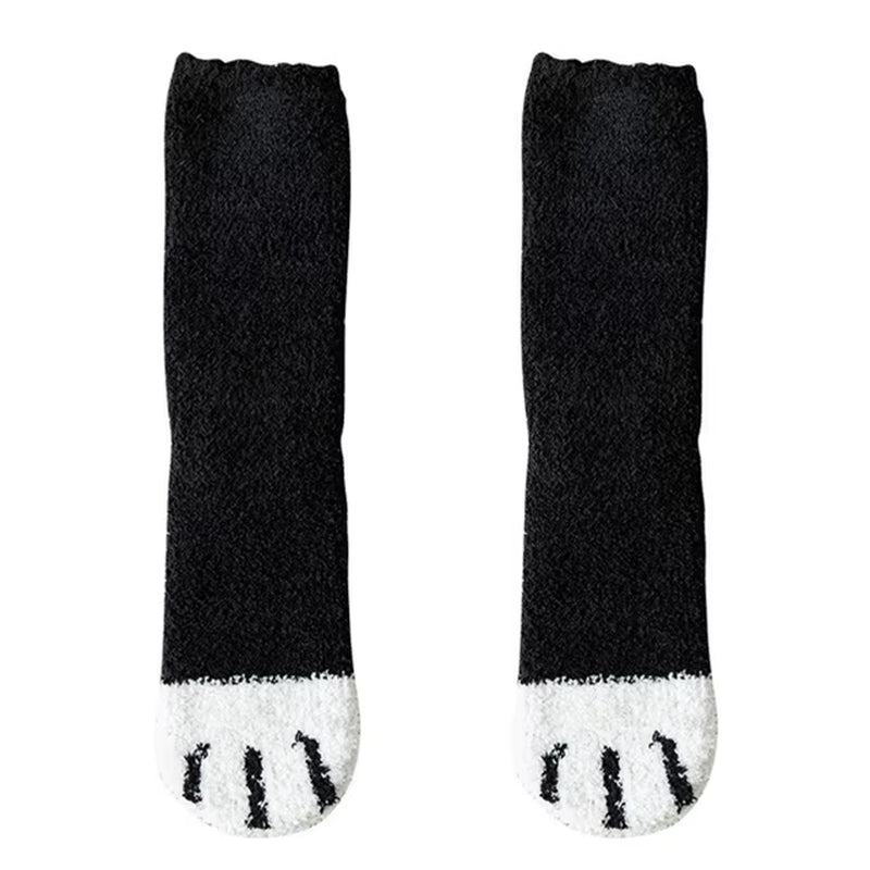 Plush Winter Funny Cute Style Animal Cat Paw Cartoon Pattern Women Cotton Socks Super Soft for Female House Sleeping Floor Sox
