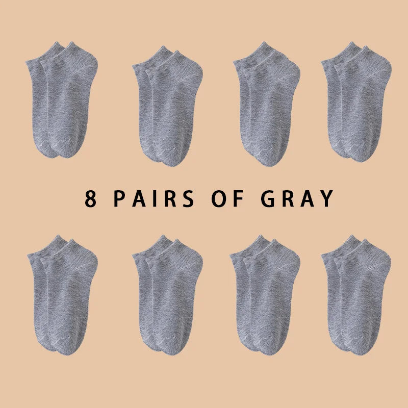 8 Pairs Women/Men Boat Socks Invisible Low Cut Silicone Non-Slip Summer No-Show Ankle Socks Solid Color Casual Breathable